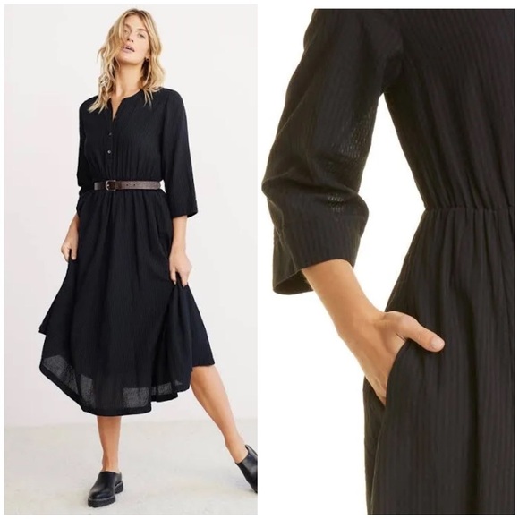 Jenni Kayne Seersucker Shirt Dress Black XL midi pockets button - Picture 1 of 10